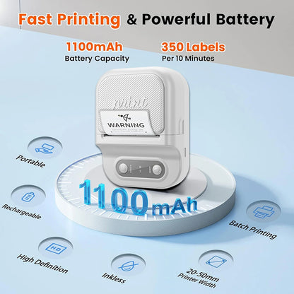 Portable Printer Mini Label Printer Self-adhesive Inkless 12-58mm Label Makers For Photo/Label/Home/Office/Business/Gifts As B21