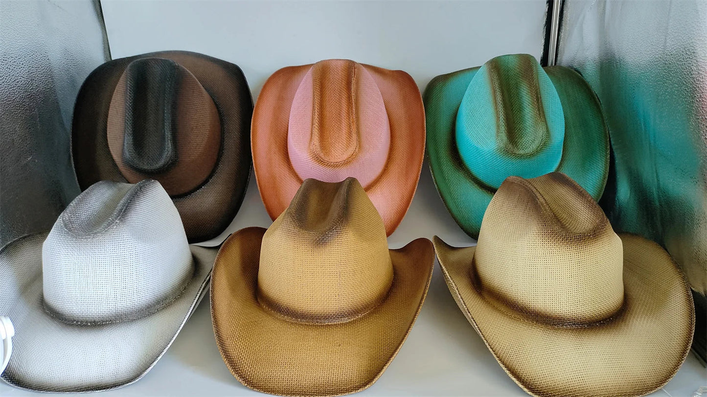 Nouveau chapeau de cowboy dégradé rétro Western pour hommes et femmes, chapeau de cowboy de scène de fête en plein air, chapeau de chevalier, sombrero de cowgirl vaquero