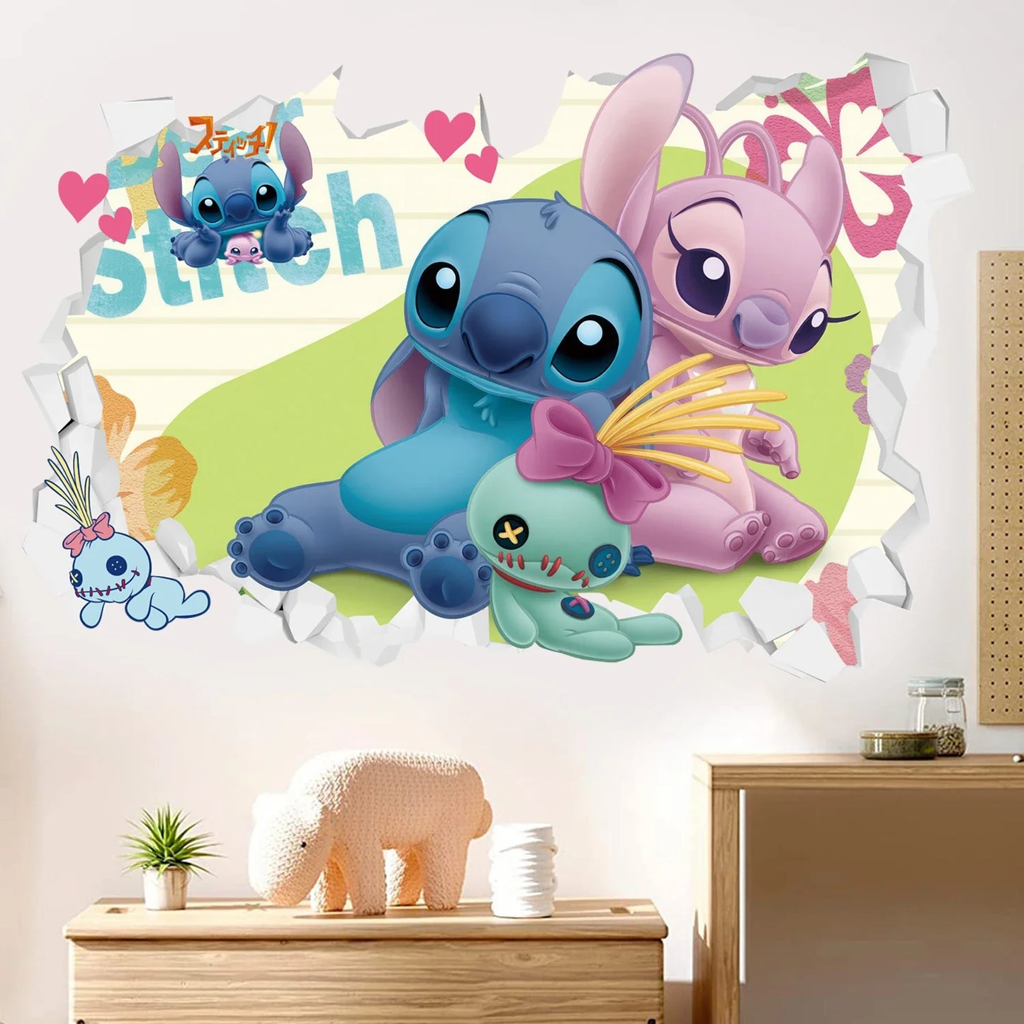 MINISO Autocollants Muraux Dessin Animé Lilo & Stitch pour Chambre d'Enfant, Maternelle, Salon, Chambre à Coucher, Décoration Murale, Poster Animé