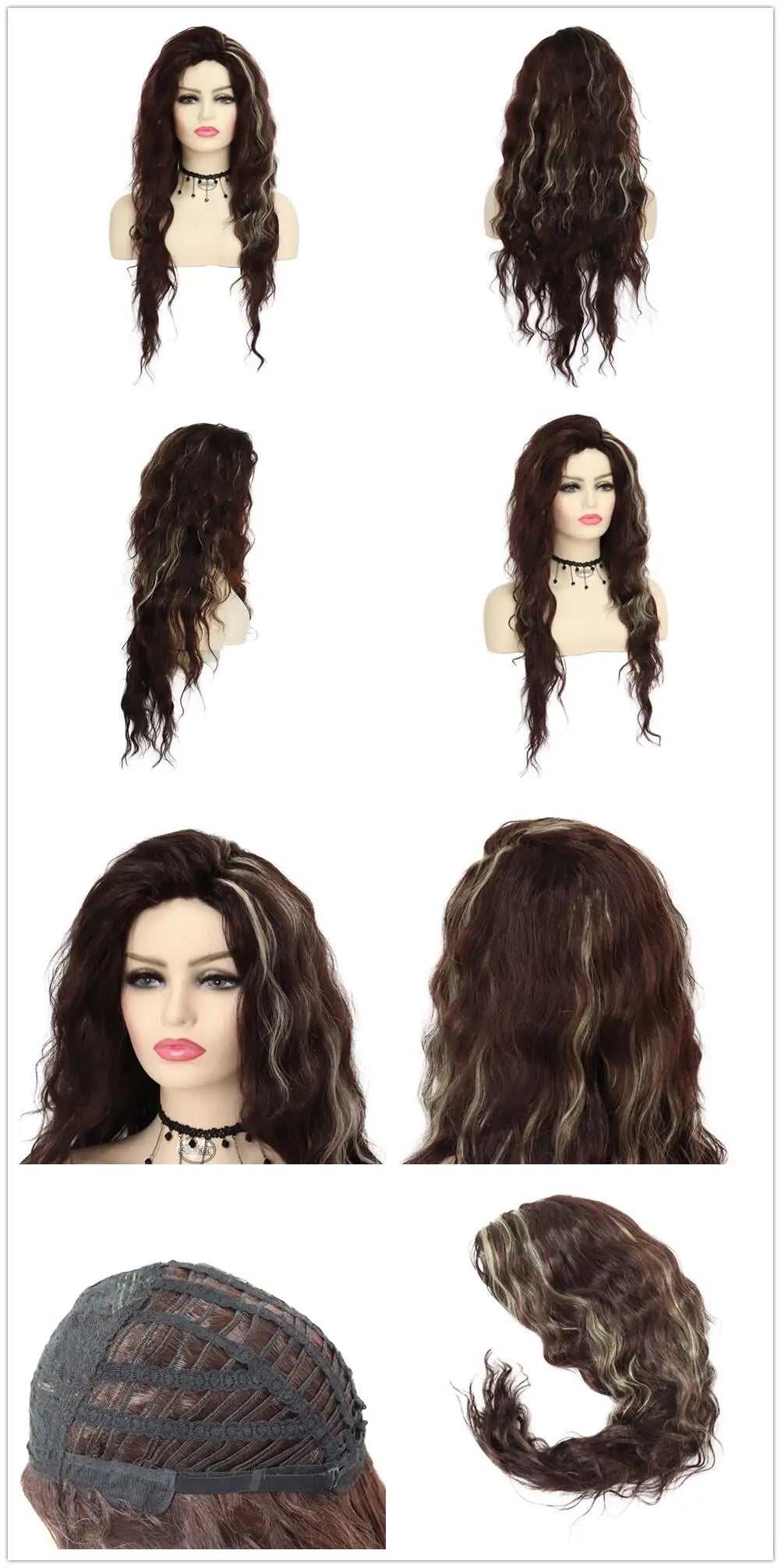 Perruque blonde bouclée cheveux synthétiques longs naturels perruques ondulées pour femmes blanches, raie libre, racines foncées, perruques ombrées, perruque ondulée tendance + autocollants