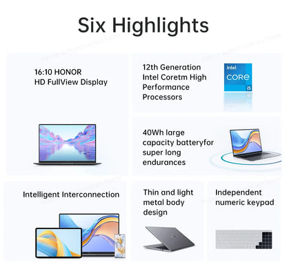 Honor Laptop MagicBook X16 ,16 "Intel Core i5-12450H 16GB 512GB SSD IPS Win 11
