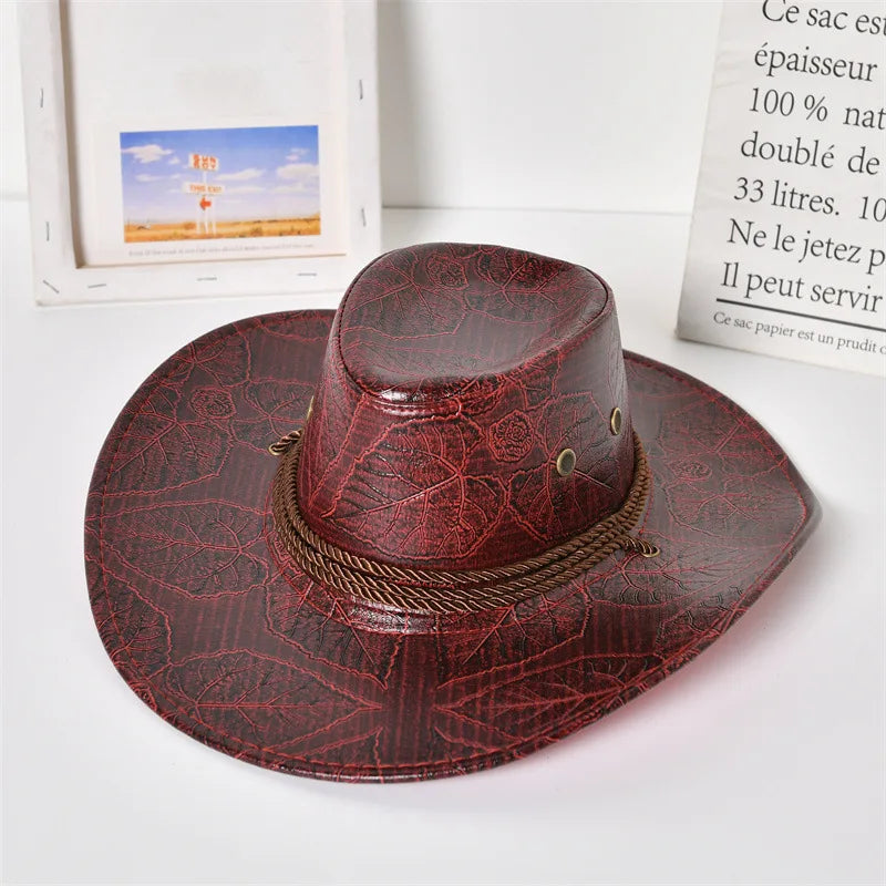 Nouveau Chapeau de Chevalier Cowboy Femme Homme Casquettes en Cuir Chapeaux de Soleil Western Gentleman Jazz Casquette Vintage Grande Prairie Visières d'Été Automne