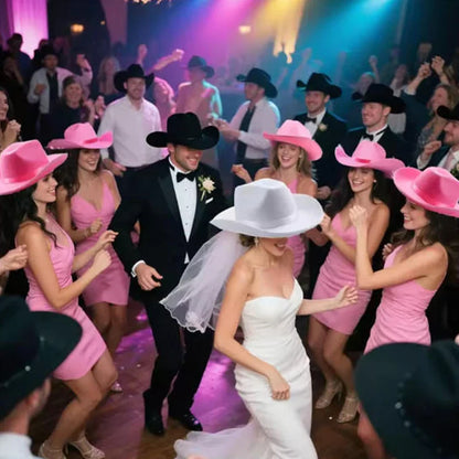Ensemble de chapeaux de Cowboy roses, 3 pièces, chapeaux de fête d'enterrement de vie de jeune fille, chapeaux de Cowgirl occidentale en plumes, casquettes de Costume de fête + lunettes + mouchoir