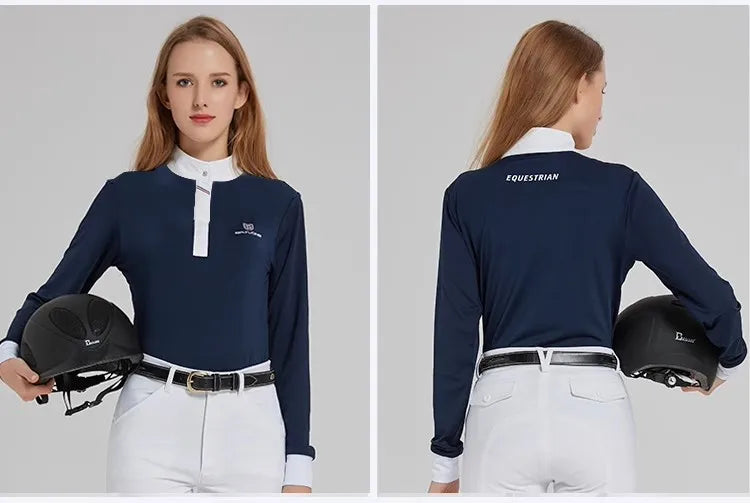 Equestrian T-Shirt Long-Sleeved Polo Shirt Spring and Summer Quick-Drying Breathable Sunscreen Equestrian Suit Competition T-Shirt Men's and Women's Elegant Knight Suit