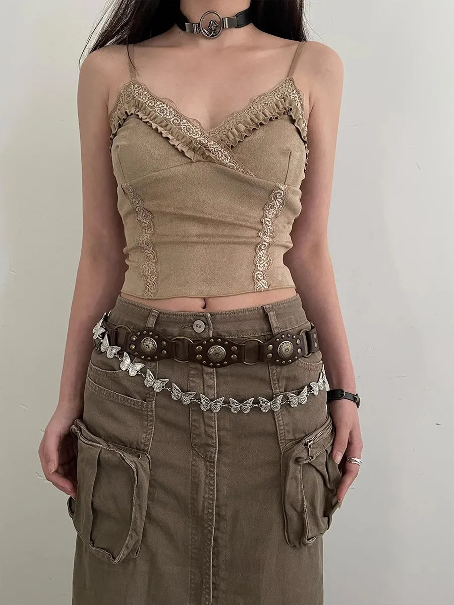 Ceinture de Cowboy occidentale pour femmes, nouvelle ceinture à rivets marron Vintage américain, ceinture en Denim polyvalente avec Style Ins, 2025