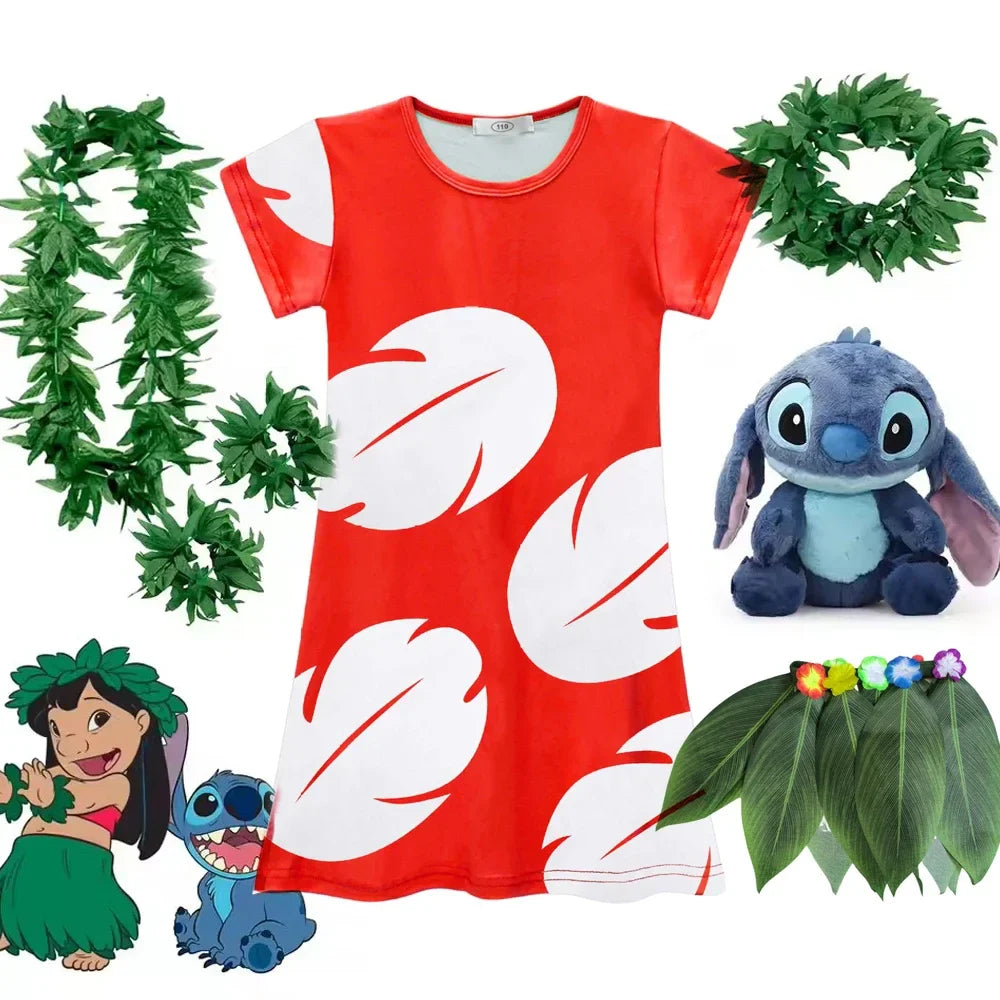 Lilo and Stitch Costume Girl Hawaii Costume Red Frock Halloween 2025 Lilo Vestido Summer Casual Robes