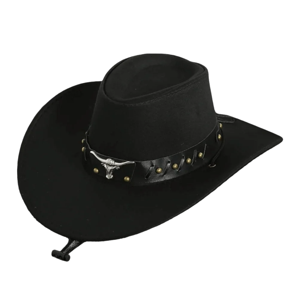 Chapeau de Cowboy occidental de Style ethnique Cool, chapeau de Jazz à large bord en rouleau, tête de vache, chapeau de chevalier de couleur unie, Protection solaire