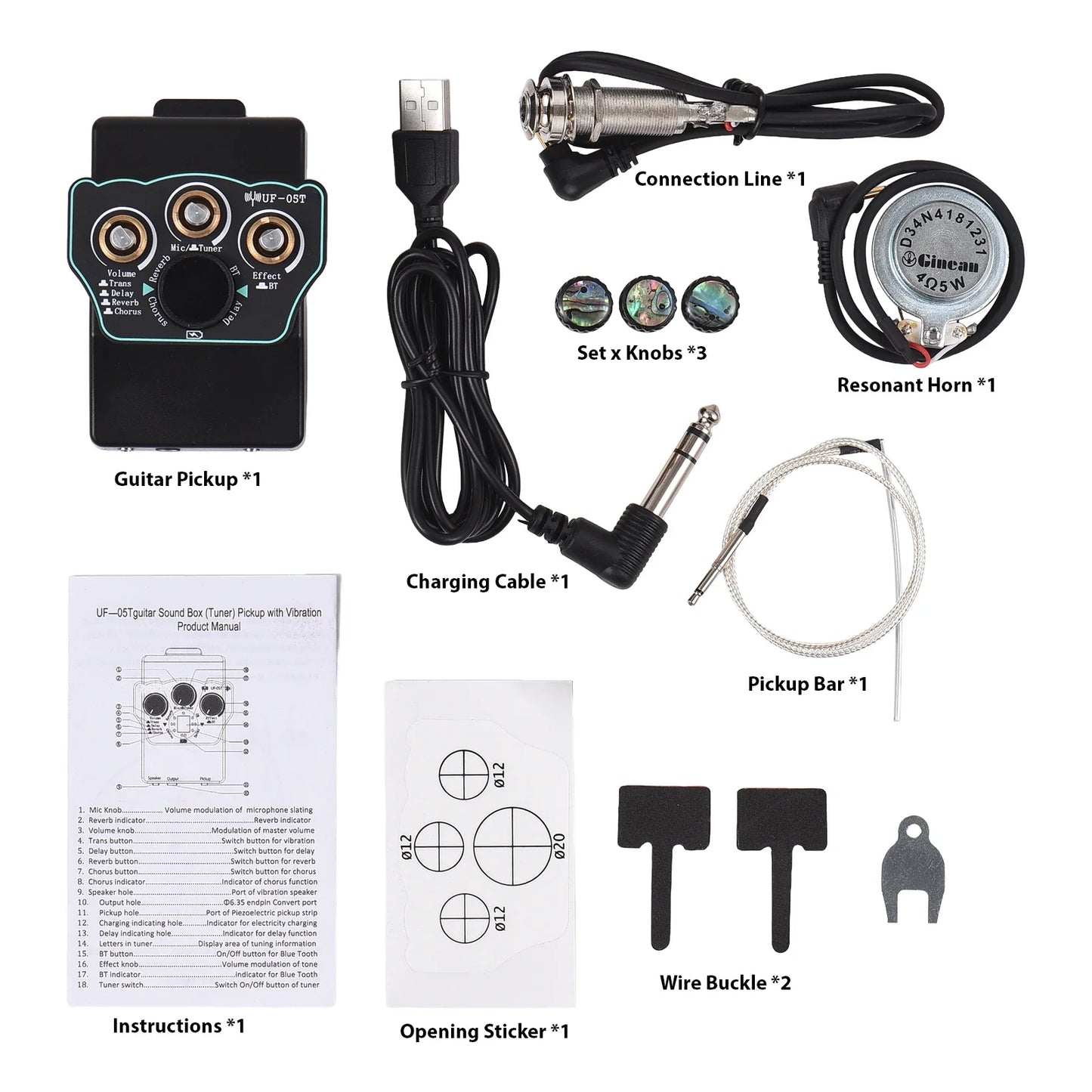 Guitar Pickup Classical Guitar Pickup Vibration Pickup BT Accompaniment Resonance Pickup 3-band EQ Equalizer Acoustic Wooden
