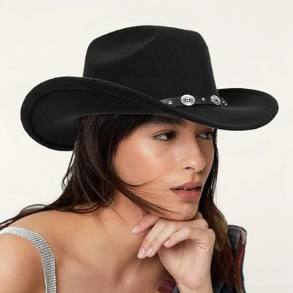 Chapeau de cowboy vintage noir, accessoires de cowgirl, chapeau de cowgirl jazz à large bord, casquette pare-soleil, chapeau de fête pour les vacances ou le cosplay