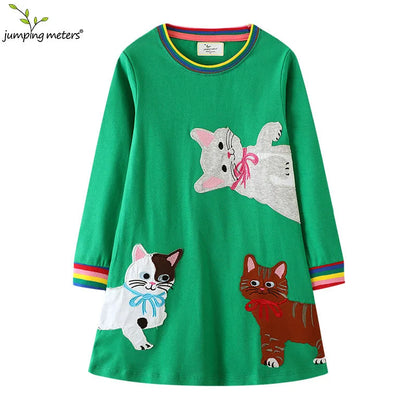 Jumping Meters Paint Brush Children's School Dresses With Pockets Pen Embroidery Long Sleeve Autumn Kids Preppy Style Dress