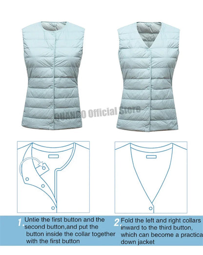 Doudoune sans manches pour femme, nouvelle collection printemps-hiver 2025, 90 % duvet de canard blanc, ultra légère, pliable, chaude, doublure en duvet