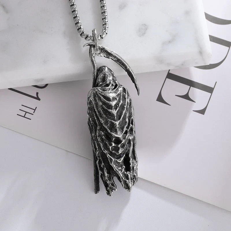Hell Death Scythe Necklace Pendant Gothic Mysterious Devil Necklace Men's Personality Punk Retro Halloween Trend Jewelry