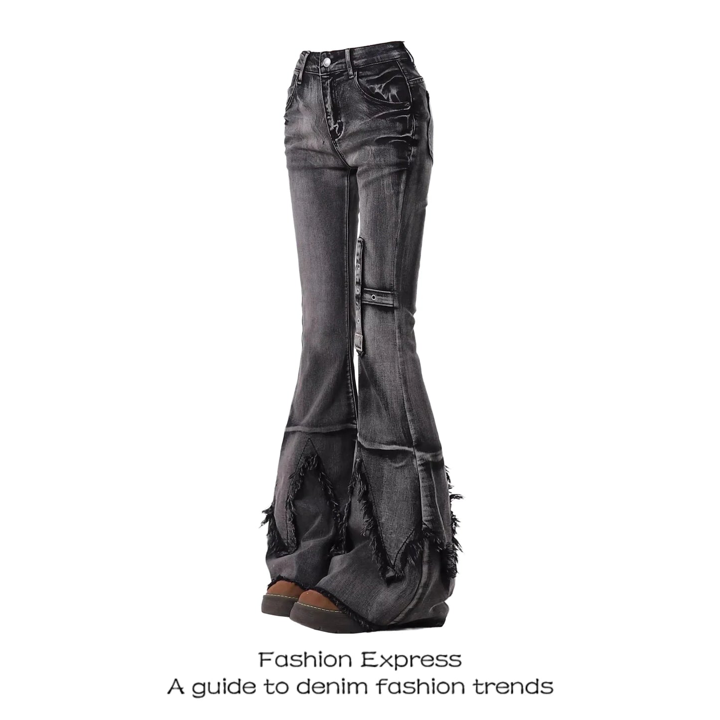 Jean américain pour femmes, décoration croisée, Design effiloché, amincissant, Micro pantalon évasé, décontracté, taille haute, Denim