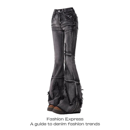 Jean américain pour femmes, décoration croisée, Design effiloché, amincissant, Micro pantalon évasé, décontracté, taille haute, Denim