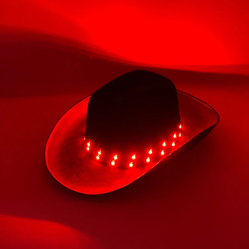 Chapeau de cowboy LED télécommandé pour femmes et hommes, chapeaux de cow-girl occidentaux, robe de l'ouest, vêtements de sauna scintillants pour Halloween, casquette unisexe, mode
