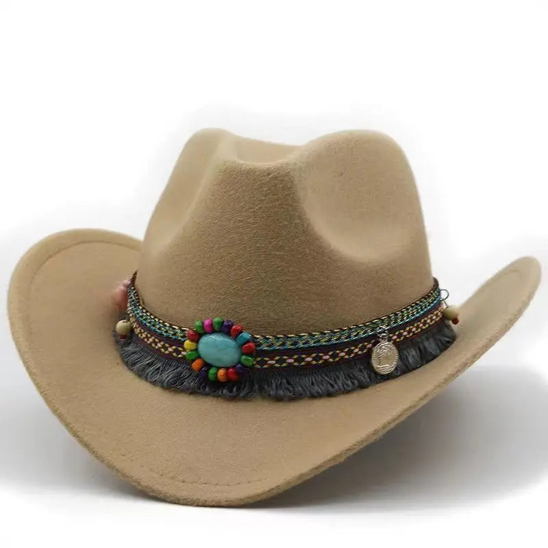 Western Cowboy Wool Hat with Pompom, Montana Sombrero Belt for Men and Women, Cowgirl, Solid Color, Jazz, Stylish Hollow Design for Lady