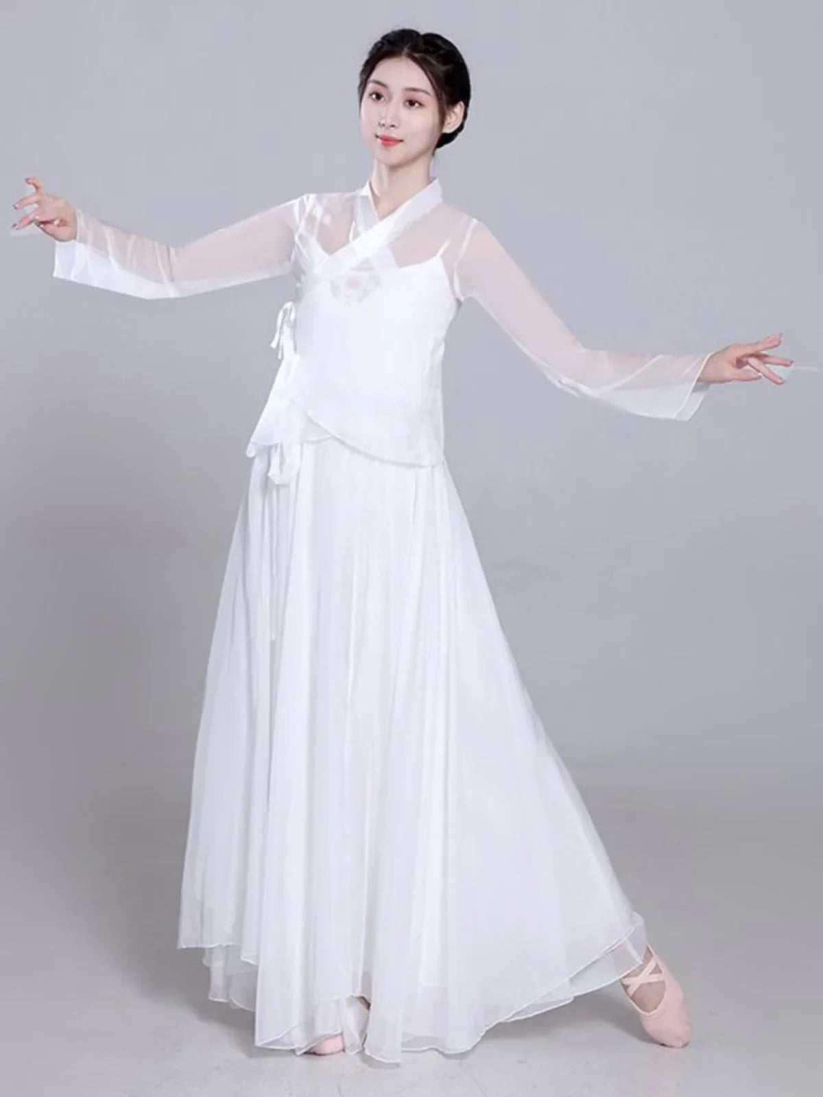 Costume de danse classique Ele, jupe blanche vaporeuse, costume de performance de fée, design Fene Dra, belle mythologie