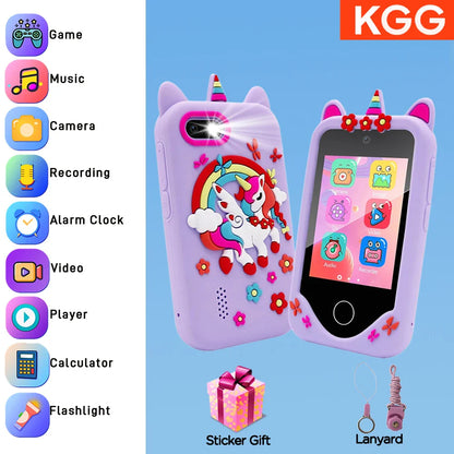 Téléphone intelligent pour enfants Filles Garçons Jouets Téléphone portable Double appareil photo Lecteur de musique 17 jeux Téléphone d'apprentissage pour tout-petits Cadeaux d'anniversaire