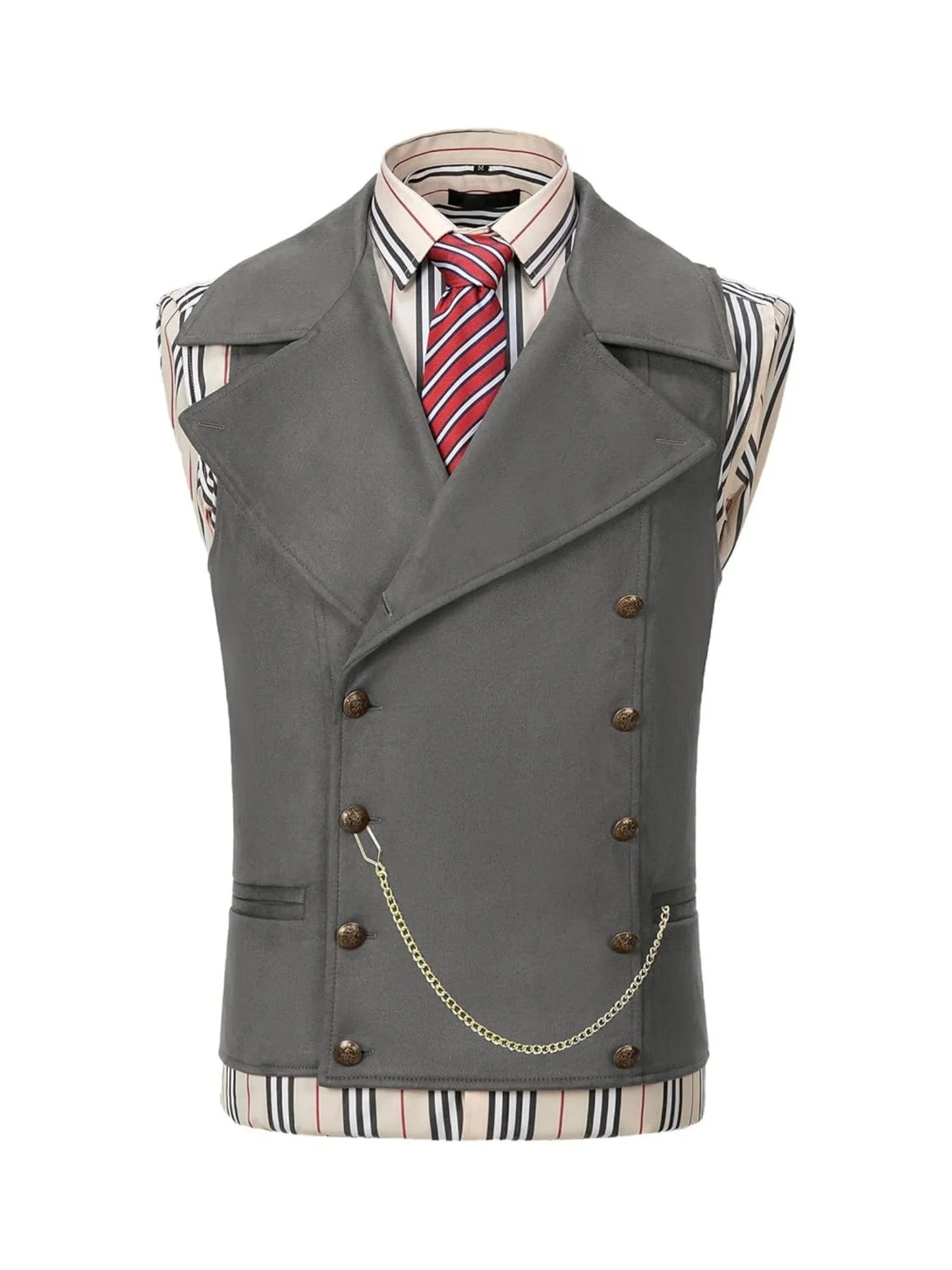 Men's Suede Cowboy Vest | Double Breasted Faux Leather Waistcoat with Large Lapel for Western/Casual  Ornate Stitching