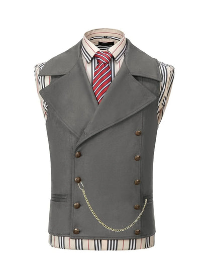 Men's Suede Cowboy Vest | Double Breasted Faux Leather Waistcoat with Large Lapel for Western/Casual  Ornate Stitching