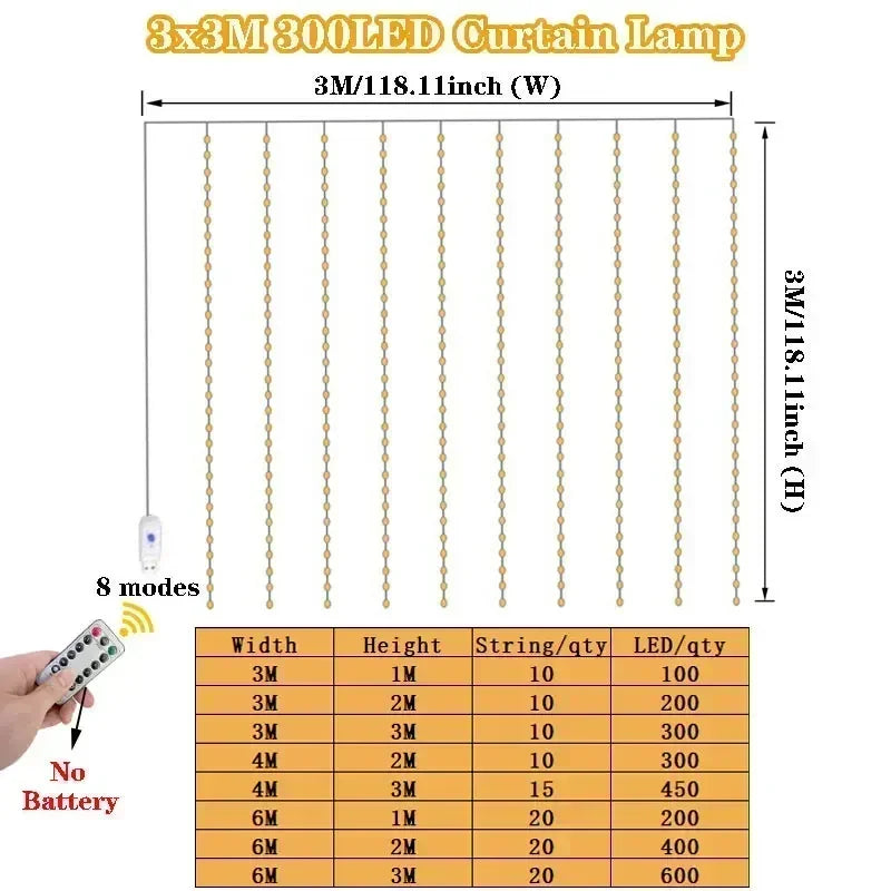 Rideau Lumineux LED USB avec Télécommande, Guirxiété Lumineuse, 8 Modes, 3 m, 6m, Vacances, Mariage, Dégradé, Chambre, Salon, Décor