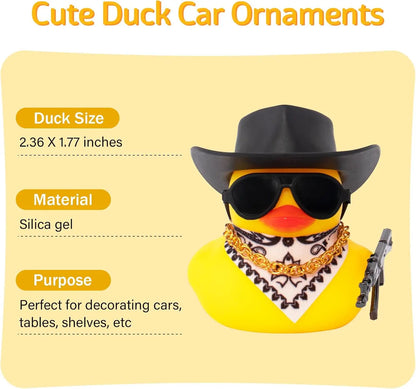 Car Rubber Duck Ornament Cool Car Accessories Duck Car Dashboard Decoration Cowboy Hat Duck with Weapon Necklace, AK47 M416