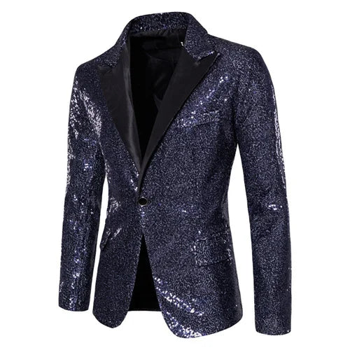 Fashion Men Luxurious Sequin Suit Jacket Green / Silver Men's Bar KTV Stage Dress Male Blazer Coat