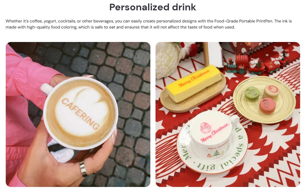 Evebot Food-grade Portable PrintPen Handheld Inkjet Printer Specifically for Food Surfaces Perfect for Coffee Macaron Cakes