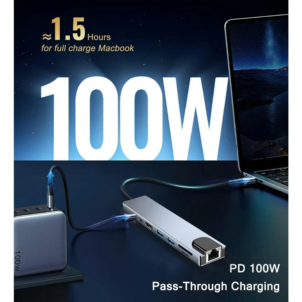 USB C Hub Ethernet HDMI Adapter, 8 in 1 Docking Station with 4K HDMI, RJ45 Ethernet, SD/TF Card Reader, USB 3.0/2.0, PD 100W