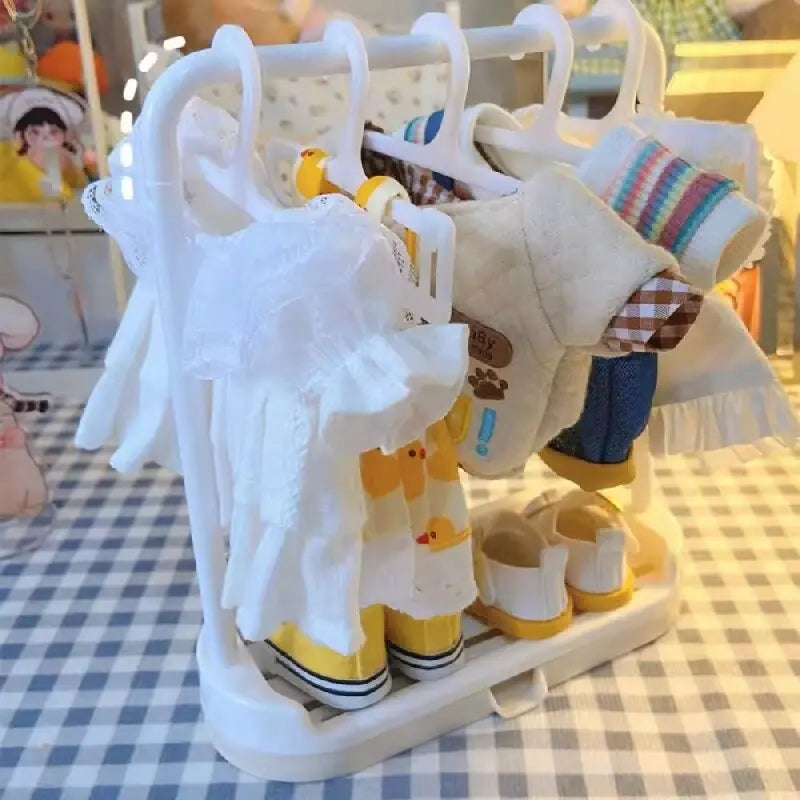 Plastic Doll Clothes Rack Miniature Dollhouse Furniture Toy Cosplay Closet Organizer for 15/20cm Cotton Doll Playing House Gift