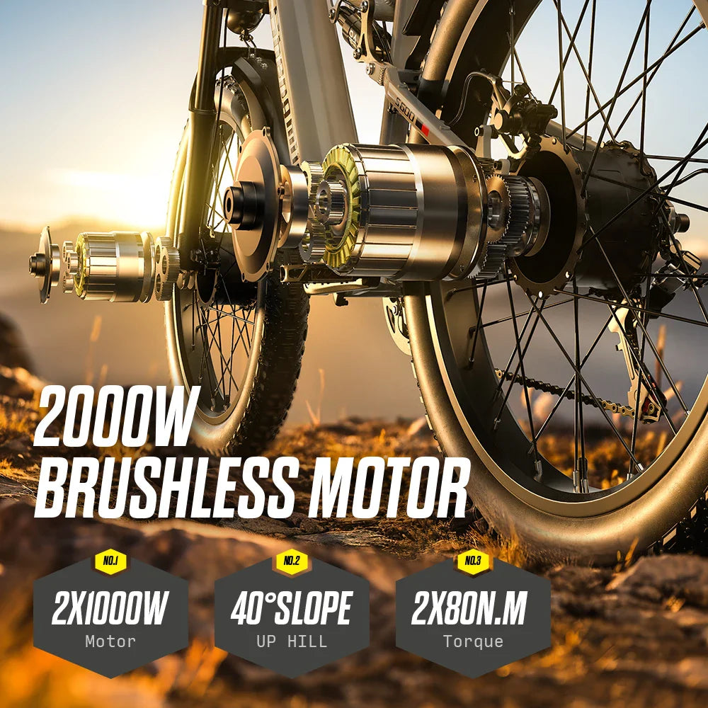 Shengmilo S600 gros pneu vélo électrique 2000W avec deux moteurs 48V17.5AH batterie 26 pouces e vélo adulte, vélo électrique de montagne