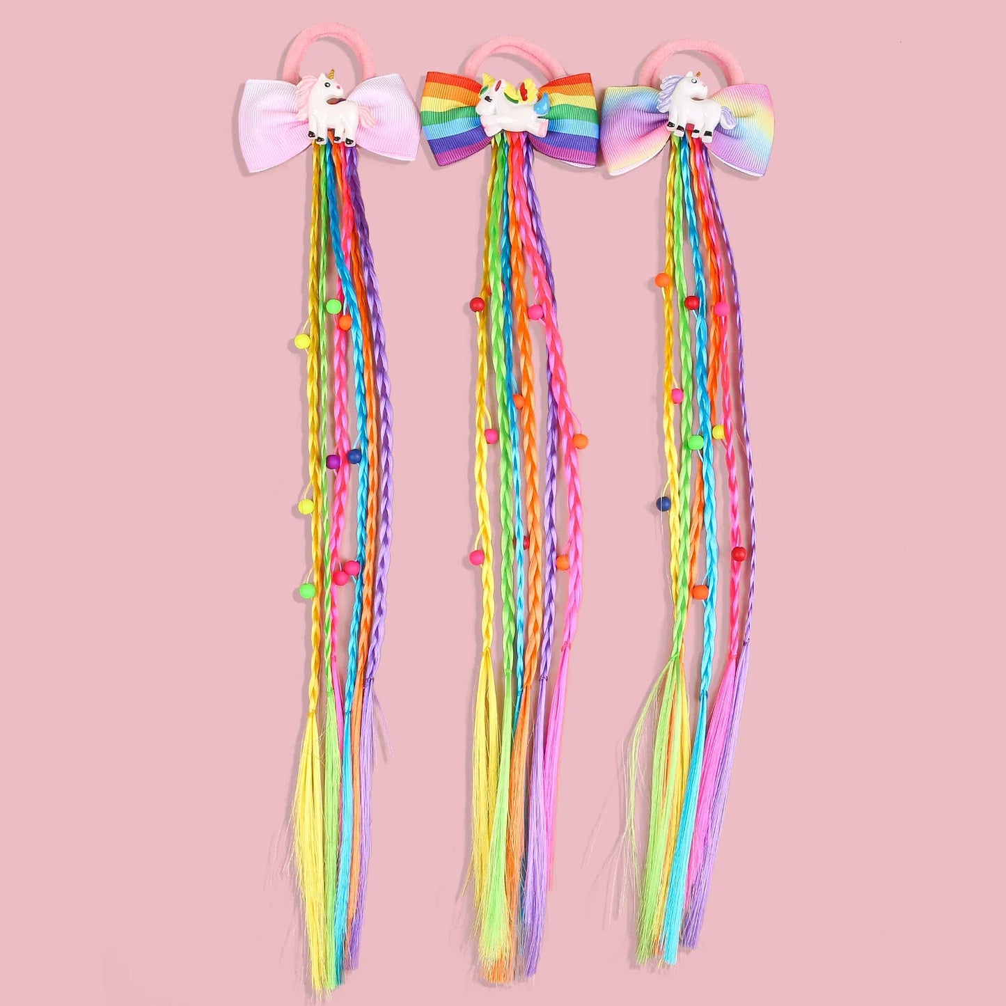 1PC Rainbow Bows Hairbands Dirty Braids Colorful Twist Tie Wigs Ponytail Kids Hair Accessories Nylon Bands Princess Headwear