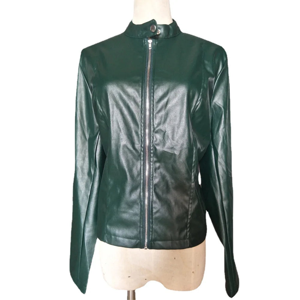 Women Pu Jacket Vintage Streetwear Stand Collar Zipper Leather Moto Biker Coats Punk Casual Female Tops Spring Short Outerwear