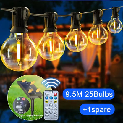 G40 Solar Outdoor String Lights, with remote controls, shatterproof globe bulb, IP65 waterproof, Patio Light for Garden Decor