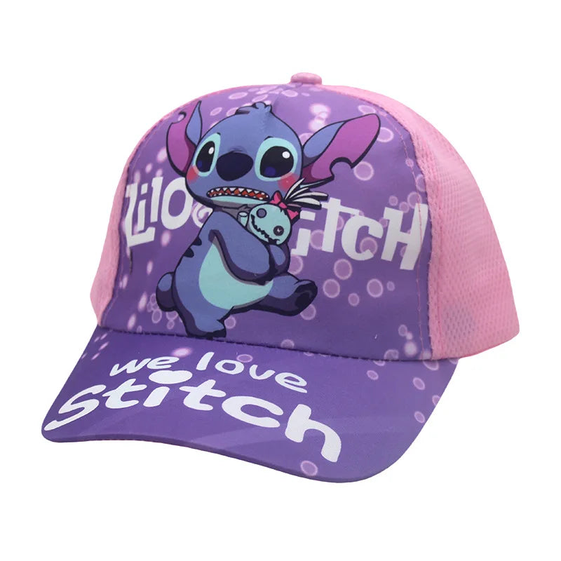 2025 new Stitch printed children's grid baseball cap, children's duckbill cap, outdoor travel sun hat