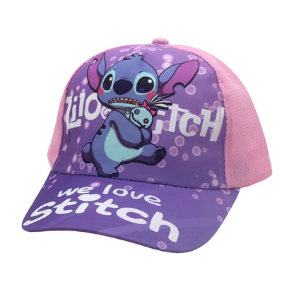 2025 new Stitch printed children's grid baseball cap, children's duckbill cap, outdoor travel sun hat