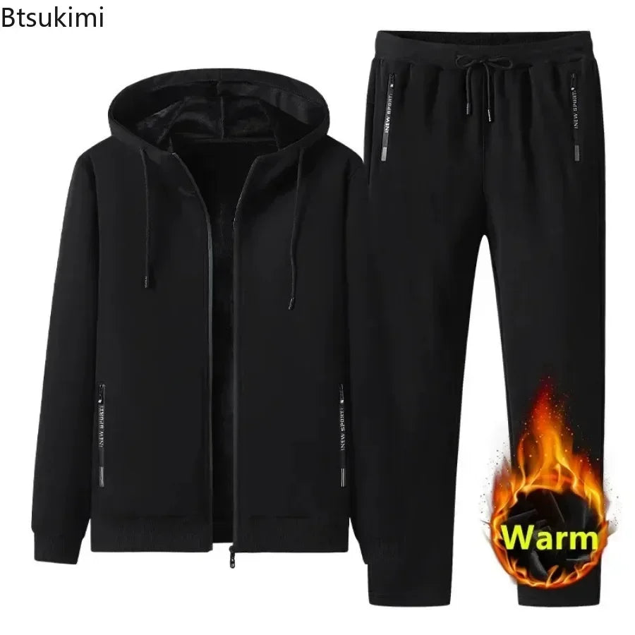 Nouveaux ensembles homme automne hiver 2025 Survêtements décontractés pour homme Costumes de sport à capuche en pur coton épais et chaud polaire pour homme