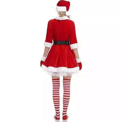 New Fashion Women Half Sleeve Solid Popular Ladies Santa Claus Xmas Theme Costume Cosplay Outfit Waistbelt Fancy Christmas Dress