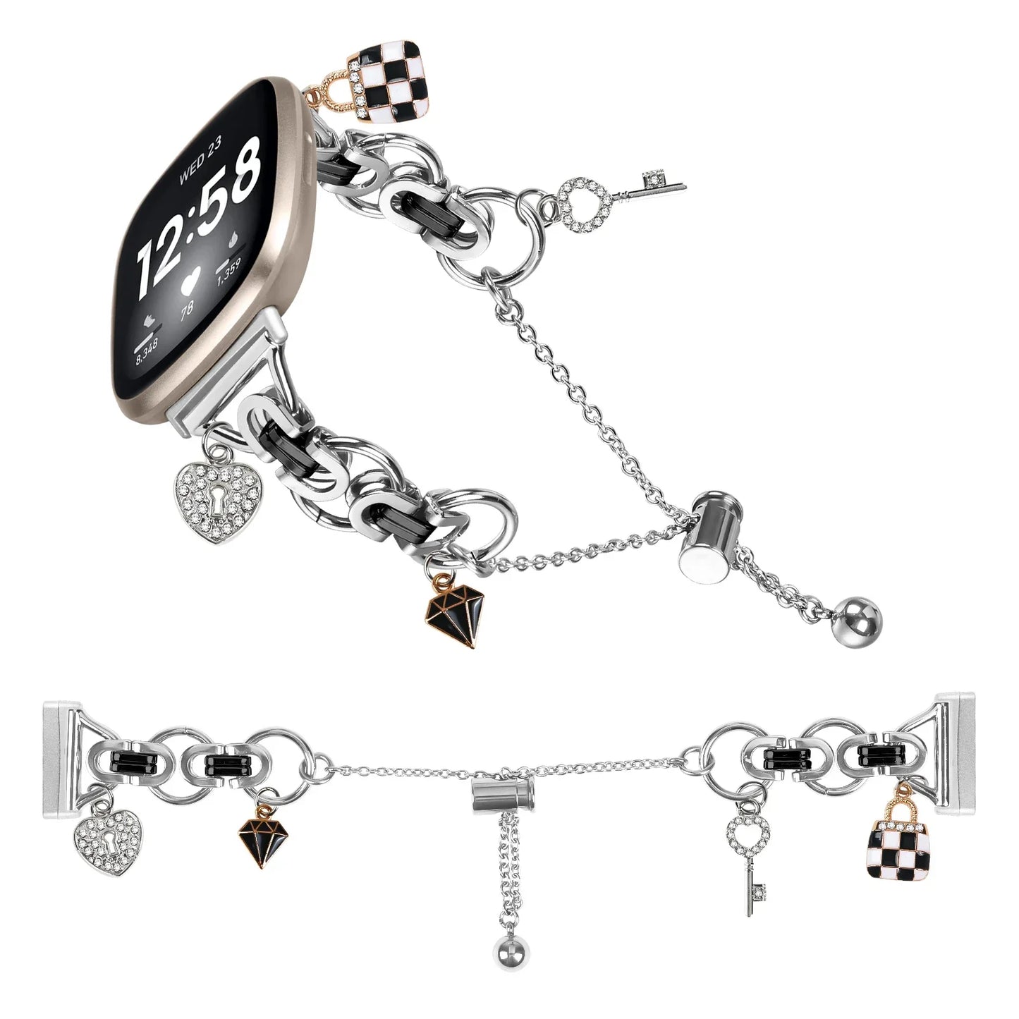 Metal Bracelet Charm Strap Compatible with  Fitbit Versa 3/Versa 4 Fashion Watches Decorations for Fitbit Sense/sense 2