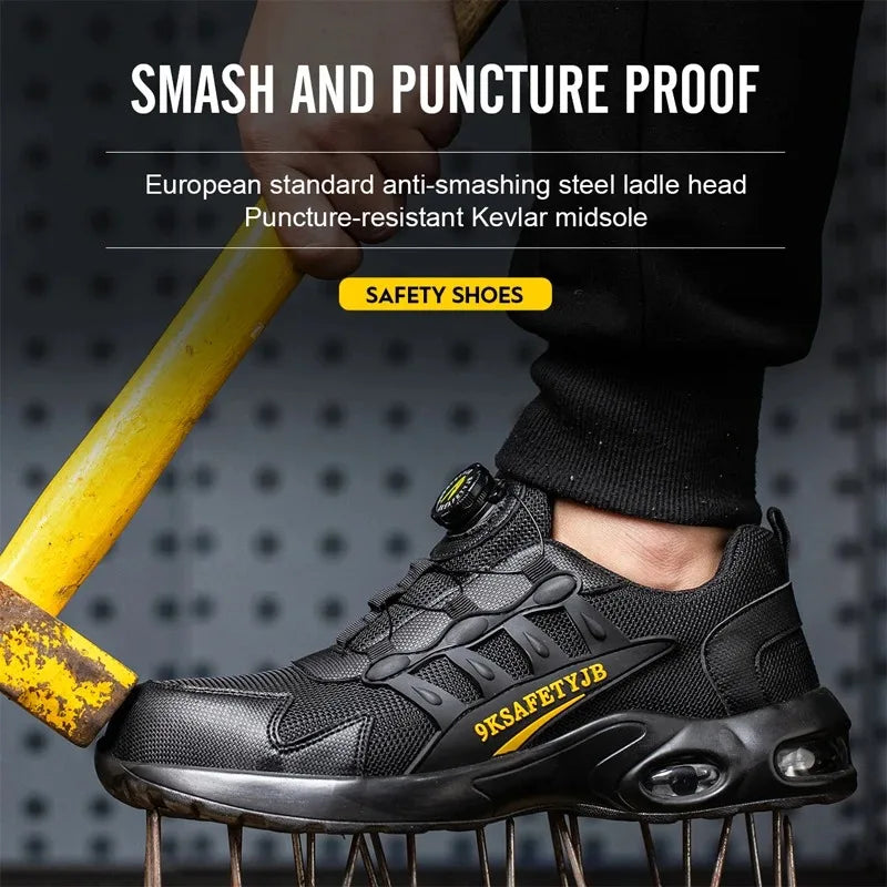 YIZHONCO Autumn Safety Shoes BOA Men Sneakers Steel Toe Cap Shoe Work Shoes Puncture-Proof Work Safety Shoes Boots