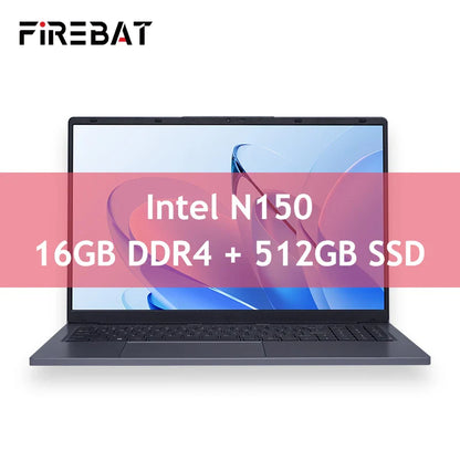 Firebat Laptop AT15 15.6 Inch Intel N150 DDR4 16GB RAM 512GB 1TB SSD 1920*1080 Windows 11 Notebook Backlit Integrated Numpad