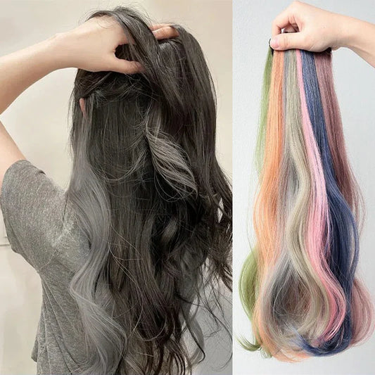 20Inch Synthetic 2pcs Long Colored Curly Hair Extension Easy to Wear Rainbow Halloween Christmas Hair Accessories for Women