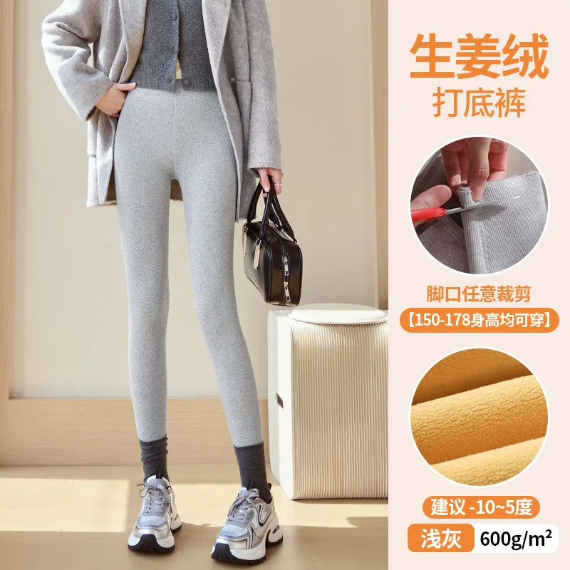 Women's Wool Leggings, Outer Wear, Fall Winter, Plus Size, Added Wool, Thick, Extra-Thick, Warm, Slimming, Cotton Thermal Pants