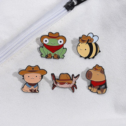 Cowboy Frog Bee Capybara Enamel Pin Cartoon Cowboy Lion Crab Animal Brooches Bag Lapel Bag Badge Funny Jewelry Gift for Friends