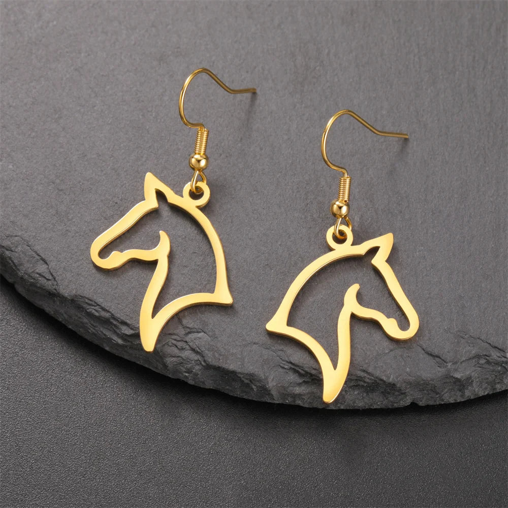 My Shape Boucles d'oreilles tête de cheval pour femme, acier inoxydable, goutte de cheval, boucle d'oreille pendante, bijoux amoureux, cadeaux du Nouvel An