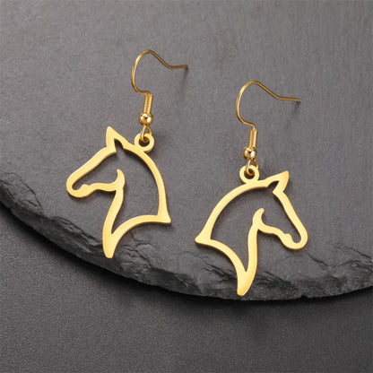 My Shape Boucles d'oreilles tête de cheval pour femme, acier inoxydable, goutte de cheval, boucle d'oreille pendante, bijoux amoureux, cadeaux du Nouvel An