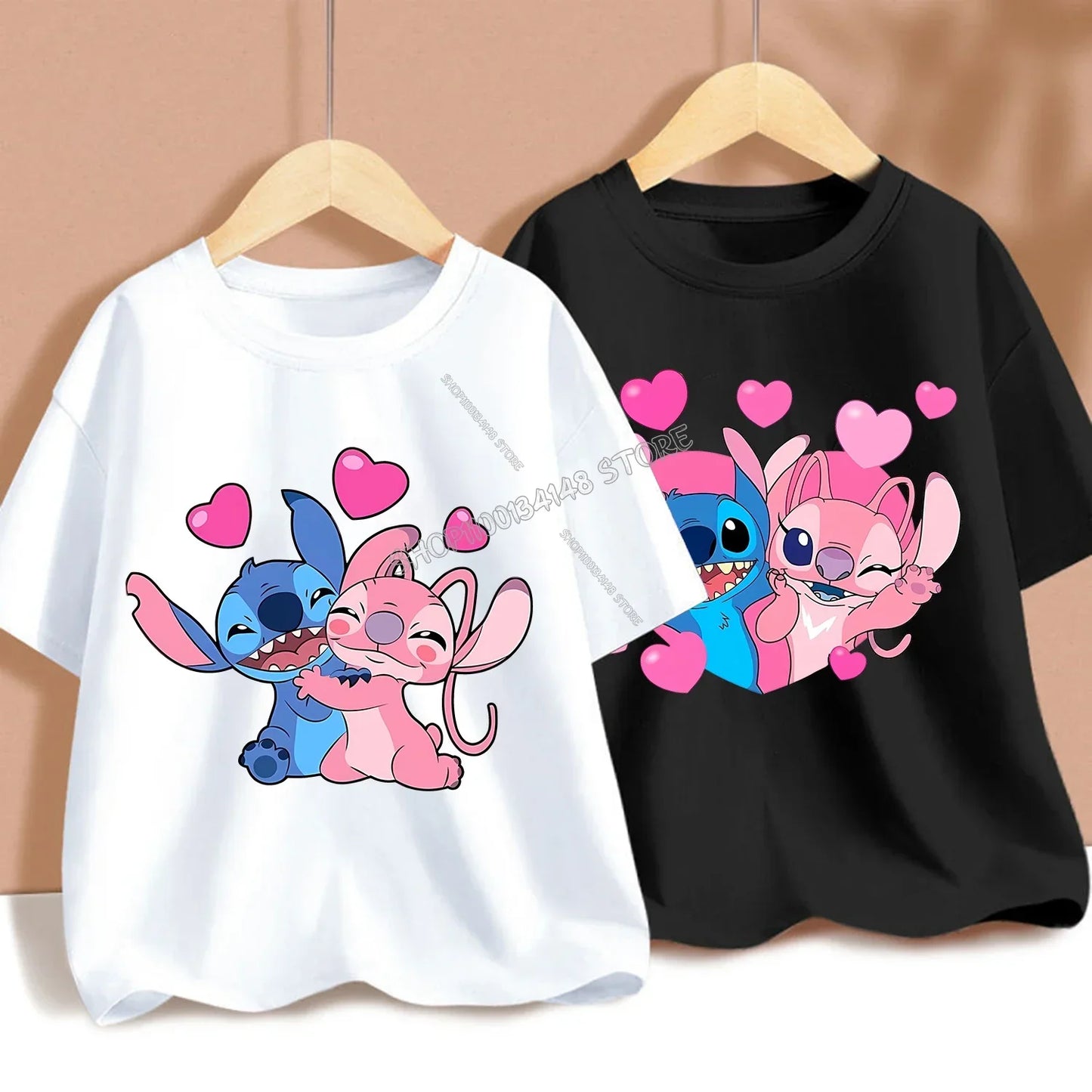T-shirt Enfant Stitch Angel Dessin Animé Haut Tee Shirt Manches Courtes Kawaii Anime Mode Confort Col Rond Vêtements Cadeau Pour Enfants