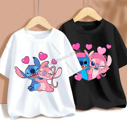 T-shirt Enfant Stitch Angel Dessin Animé Haut Tee Shirt Manches Courtes Kawaii Anime Mode Confort Col Rond Vêtements Cadeau Pour Enfants