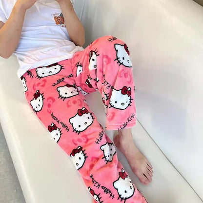 Sanrio Hello Kitty Pajamas Christmas Hello Kitty Flannel Pants Winter Warmth Pajamas Home Pants In Autumn Winter Fashion Trous