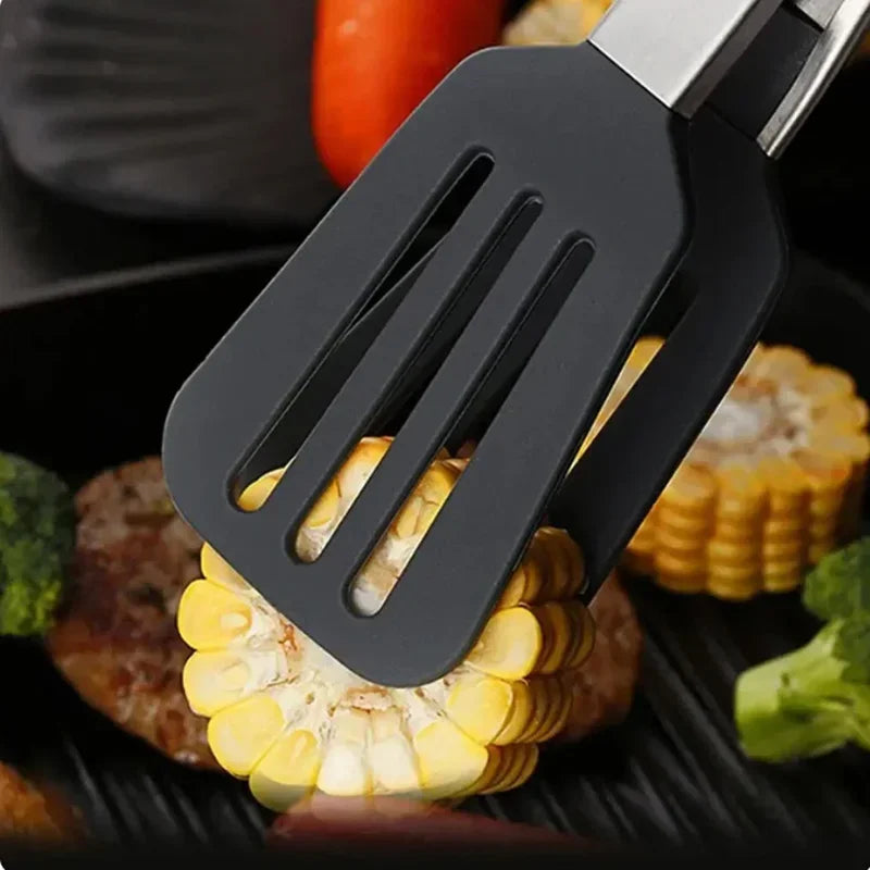 9" Stainless Steel Food Tongs, Non-Stick Silicone Cooking Tongs, Outdoor Salad and Bread Utensils, Kitchen Accessories